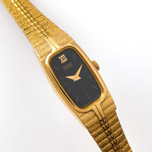 Load image into Gallery viewer, Tiny Vintage Gold-Plated Ladies' Seiko Quartz Watch with Black Rectangular Dial