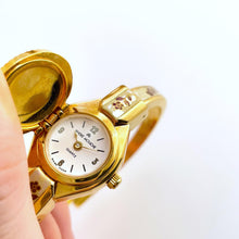 Load image into Gallery viewer, Vintage André Mouche Quartz Watch - Burgundy Floral Design, Concealed Dial, Gold-Plated