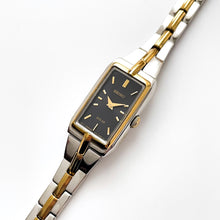 Load image into Gallery viewer, Vintage 1990s Two-Tone Ladies' Seiko Solar Watch with Black Rectangular Dial