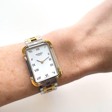 Load image into Gallery viewer, Vintage Two-Tone Hermès Rectangle Croisiere Unisex Quartz Watch with White Dial