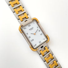 Load image into Gallery viewer, Vintage Two-Tone Hermès Rectangle Croisiere Unisex Quartz Watch with White Dial