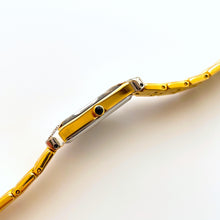 Load image into Gallery viewer, Extremely Rare Vintage 1990s 18ct Gold-Plated Ladies' Seiko Half Moon Quartz Watch With Black Asymmetrical Dial and Genuine Diamonds