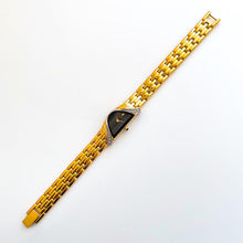 Load image into Gallery viewer, Extremely Rare Vintage 1990s 18ct Gold-Plated Ladies' Seiko Half Moon Quartz Watch With Black Asymmetrical Dial and Genuine Diamonds