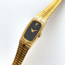Load image into Gallery viewer, Tiny Vintage Gold-Plated Ladies' Seiko Quartz Watch with Black Rectangular Dial