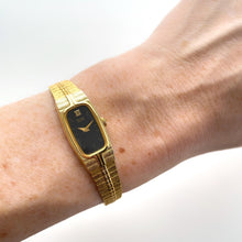 Load image into Gallery viewer, Tiny Vintage Gold-Plated Ladies' Seiko Quartz Watch with Black Rectangular Dial