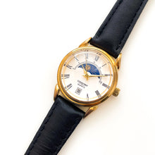 Load image into Gallery viewer, Vintage Ladies' Constant Sun & Moon Phase Quartz Watch with Black Leather Strap - Boxed