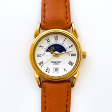 Load image into Gallery viewer, Vintage Constant Sun & Moon Phase Quartz Watch with Light Brown Leather Strap