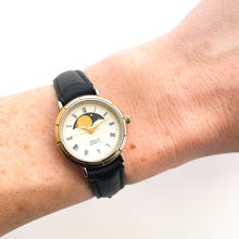 Load image into Gallery viewer, Vintage Ladies' Namaste Moon Phase Quartz Watch with Black Leather Strap