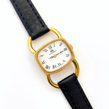 Load image into Gallery viewer, Rare Vintage Gold-Plated Bucherer Mechanical Dress Watch with Black Leather Strap