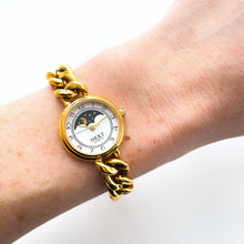 Load image into Gallery viewer, Vintage Ladies' Gold-Plated Next Sun & Moon Quartz Watch with Curb Chain Bracelet