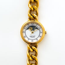 Load image into Gallery viewer, Vintage Ladies' Gold-Plated Next Sun & Moon Quartz Watch with Curb Chain Bracelet