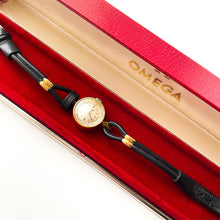 Load image into Gallery viewer, Tiny Vintage Gold-Plated Omega Ladies' Mechanical Watch with Faceted Glass and Cordette Strap - Boxed