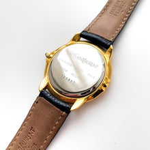 Load image into Gallery viewer, Vintage 90s Gold-Plated Yves Saint Laurent Unisex Quartz Watch with Navy Blue Dial and Leather Strap - Boxed