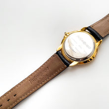 Load image into Gallery viewer, Vintage 90s Gold-Plated Yves Saint Laurent Unisex Quartz Watch with Navy Blue Dial and Leather Strap - Boxed