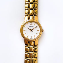 Load image into Gallery viewer, Vintage 1990s Gold-Plated Ladies' Seiko Quartz Watch with Round White Dial