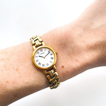 Load image into Gallery viewer, Vintage 1990s Gold-Plated Ladies' Seiko Quartz Watch with Round White Dial and Roman Numerals