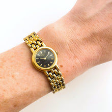 Load image into Gallery viewer, Vintage 1990s Gold-Plated Ladies' Seiko Quartz Watch with Round Black Dial