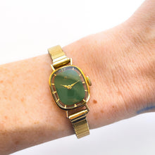 Load image into Gallery viewer, Vintage Ladies' Gold-Plated Bucherer Mechanical Watch with Green Dial and Skeleton Case Back