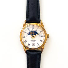 Load image into Gallery viewer, Vintage Ladies' Constant Sun & Moon Phase Quartz Watch with Black Leather Strap - Boxed