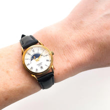 Load image into Gallery viewer, Vintage Ladies' Constant Sun & Moon Phase Quartz Watch with Black Leather Strap - Boxed