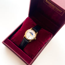 Load image into Gallery viewer, Vintage Ladies' Constant Sun & Moon Phase Quartz Watch with Black Leather Strap - Boxed