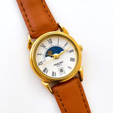 Load image into Gallery viewer, Vintage Constant Sun & Moon Phase Quartz Watch with Light Brown Leather Strap