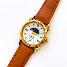 Load image into Gallery viewer, Vintage Constant Sun & Moon Phase Quartz Watch with Light Brown Leather Strap