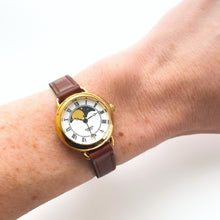 Load image into Gallery viewer, Vintage Ladies' Sekonda Moon Phase Quartz Watch with Brown Leather Strap