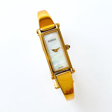 Load image into Gallery viewer, Vintage 1990s Ladies' Gold-Plated Gucci 1500L Bangle Quartz Watch with Rectangular Mother of Pearl Dial - Boxed
