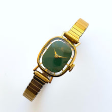 Load image into Gallery viewer, Vintage Ladies' Gold-Plated Bucherer Mechanical Watch with Green Dial and Skeleton Case Back