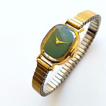 Load image into Gallery viewer, Vintage Ladies' Gold-Plated Bucherer Mechanical Watch with Green Dial and Skeleton Case Back