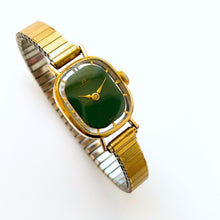 Load image into Gallery viewer, Vintage Ladies' Gold-Plated Bucherer Mechanical Watch with Green Dial and Skeleton Case Back