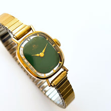 Load image into Gallery viewer, Vintage Ladies' Gold-Plated Bucherer Mechanical Watch with Green Dial and Skeleton Case Back