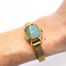 Load image into Gallery viewer, Vintage Ladies' Gold-Plated Bucherer Mechanical Watch with Green Dial and Skeleton Case Back