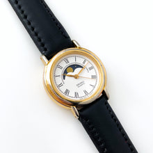 Load image into Gallery viewer, Rare Ladies' 90s Moon Phase Seiko Quartz Watch with Black Leather Strap