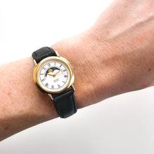 Load image into Gallery viewer, Rare Ladies' 90s Moon Phase Seiko Quartz Watch with Black Leather Strap