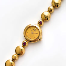 Load image into Gallery viewer, Rare 90s Gold-Plated Seiko Jewellery Quartz Watch with Tiny Dial, Thin Beaded Bracelet and Rubies