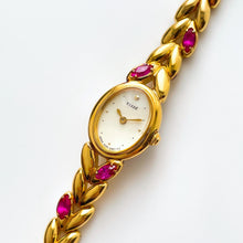 Load image into Gallery viewer, Very Rare 90s Gold-Plated Seiko Tissé Jewellery Quartz Watch with Tiny Dial, Thin Bracelet and 4 Rubies