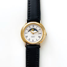 Load image into Gallery viewer, Rare Ladies' 90s Moon Phase Seiko Quartz Watch with Black Leather Strap