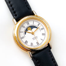 Load image into Gallery viewer, Rare Ladies' 90s Moon Phase Seiko Quartz Watch with Black Leather Strap