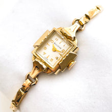 Load image into Gallery viewer, Vintage 1957 Ladies' Gold-Plated Bulova Art Deco Mechanical Watch with Elasticated Bracelet - Boxed