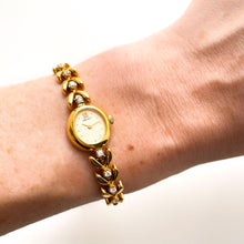 Load image into Gallery viewer, Very Rare 90s Gold-Plated Seiko Jewellery Quartz Watch with Tiny Oval Dial, Thin Bracelet and 8 Diamonds