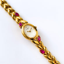 Load image into Gallery viewer, Very Rare 90s Gold-Plated Seiko Tissé Jewellery Quartz Watch with Tiny Dial, Thin Bracelet and 4 Rubies