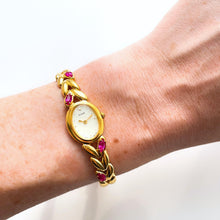Load image into Gallery viewer, Very Rare 90s Gold-Plated Seiko Tissé Jewellery Quartz Watch with Tiny Dial, Thin Bracelet and 4 Rubies