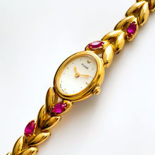 Load image into Gallery viewer, Very Rare 90s Gold-Plated Seiko Tissé Jewellery Quartz Watch with Tiny Dial, Thin Bracelet and 4 Rubies