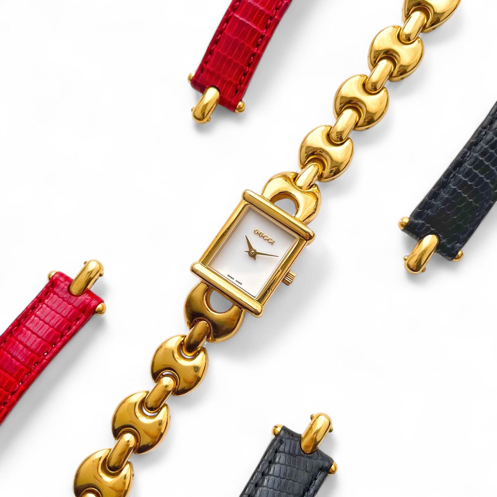 Gucci ゴールド ブレスレットウォッチ 1800 L Vintage Gucci 1800L Quartz Watch with Interchangeable Straps
