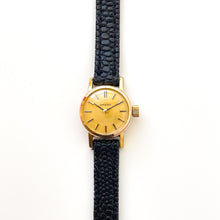 Load image into Gallery viewer, Tiny 1970s gold-plated Omega Ladies' Vintage Mechanical Watch with Black Leather Strap