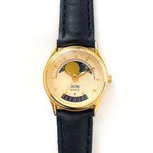 Load image into Gallery viewer, Vintage Ladies Zeon Moon Phase Quartz Watch with Black Leather Strap