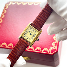 Load image into Gallery viewer, Vintage Ladies' Must de Cartier Tank Vermeil With Cream Dial and Leather Strap - Quartz Movement