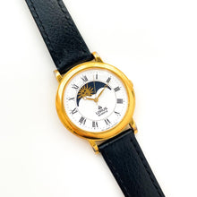 Load image into Gallery viewer, 90s Vintage Unisex Lorus Sun & Moon Phase Quartz Watch - Black Leather